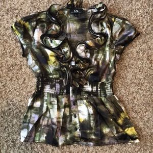 Green ruffled neck blouse